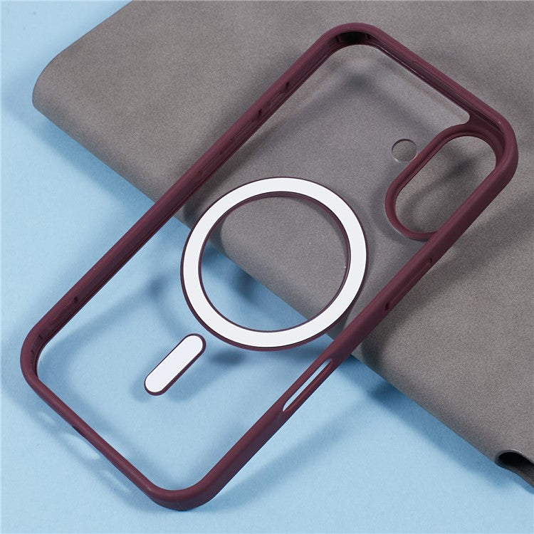 For iPhone 16 Case Compatible with MagSafe Shockproof PC+TPU Clear Phone Cover - Wine Red