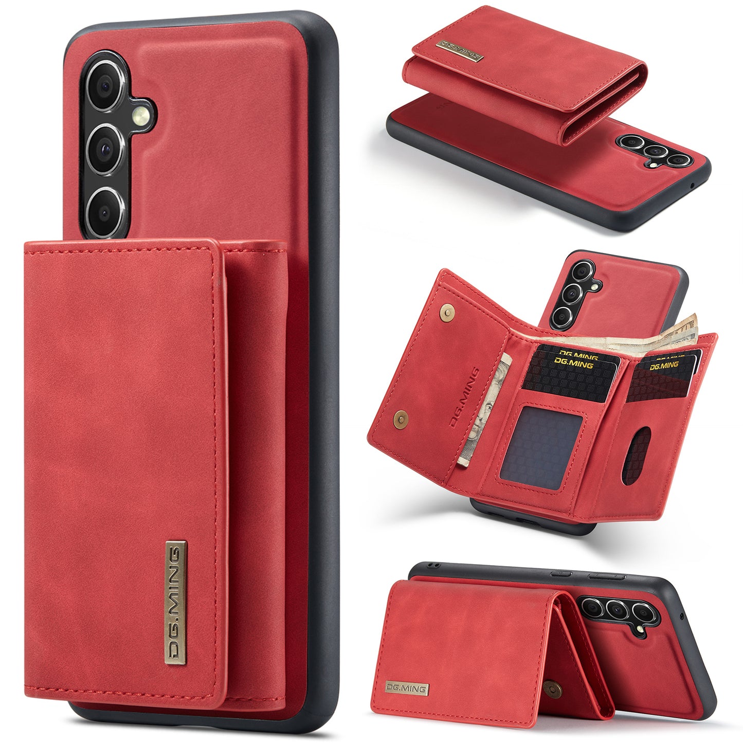 DG.MING M1 Series for Samsung Galaxy A16 5G / A16 4G Case Kickstand PU Phone Cover with Detachable Wallet - Red