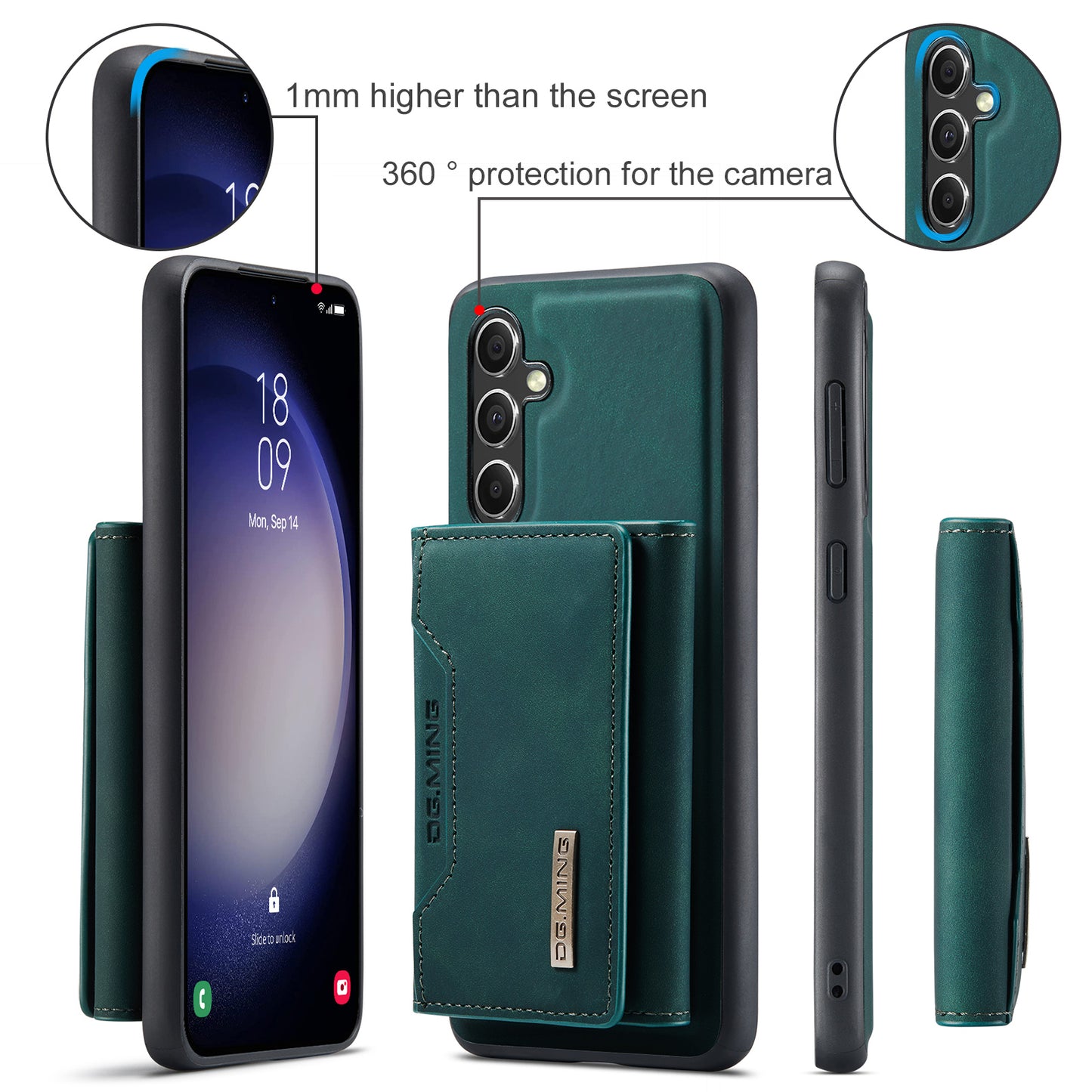 DG.MING M2 Series for Samsung Galaxy A16 5G / A16 4G Case PU+PC+TPU Phone Cover Detachable Wallet - Green