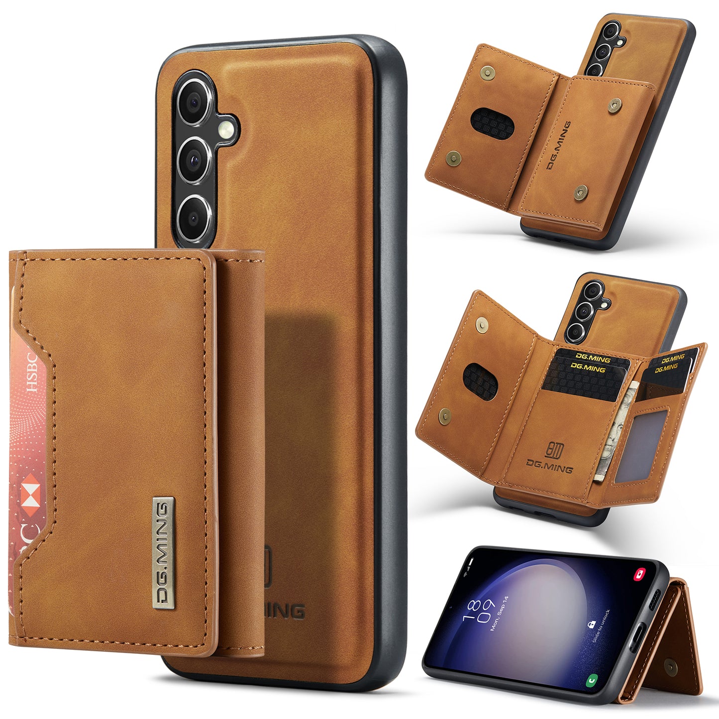 DG.MING M2 Series for Samsung Galaxy A16 5G / A16 4G Case PU+PC+TPU Phone Cover Detachable Wallet - Brown
