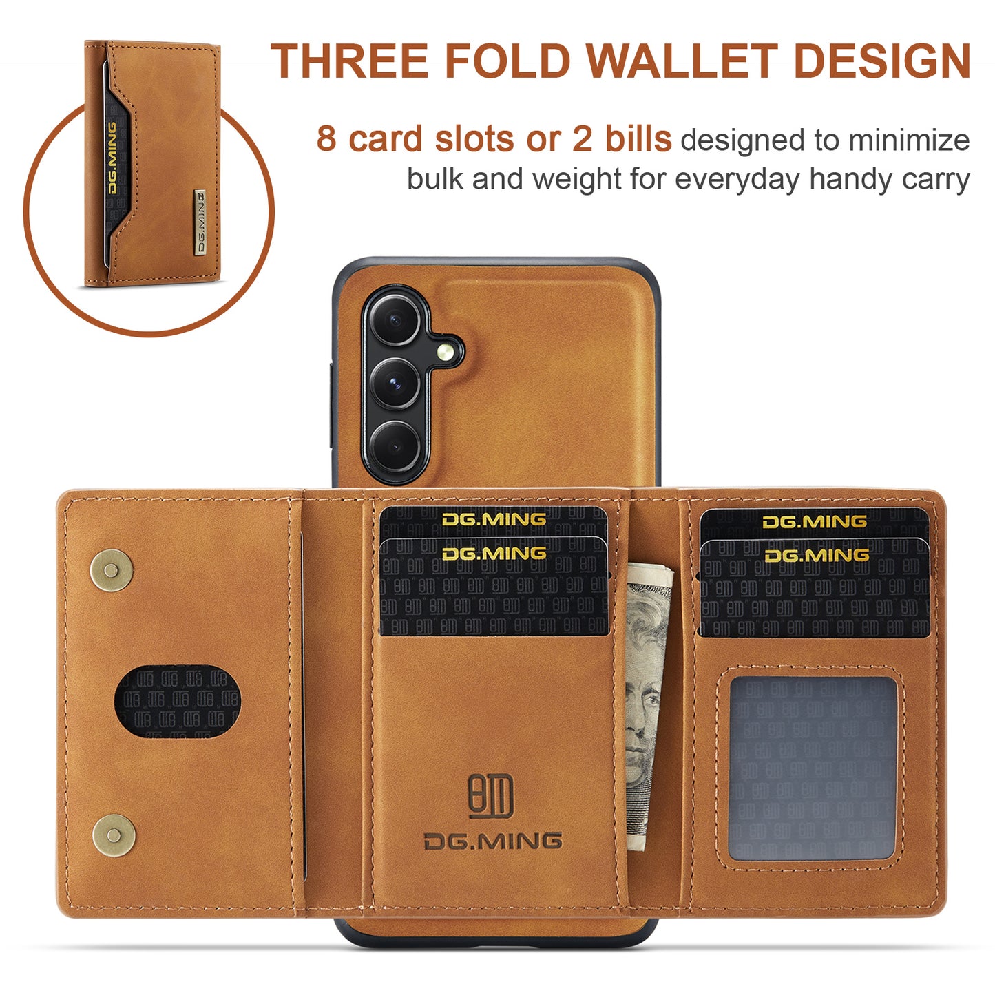 DG.MING M2 Series for Samsung Galaxy A16 5G / A16 4G Case PU+PC+TPU Phone Cover Detachable Wallet - Brown