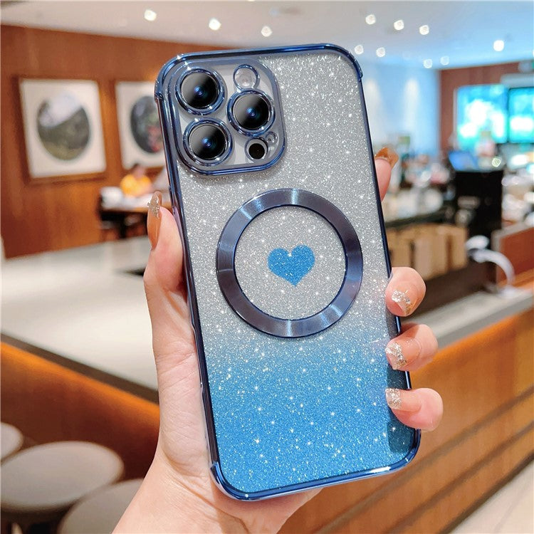 For iPhone 16 Pro Case Gradient Sparkle TPU Phone Cover Compatible with MagSafe - Blue