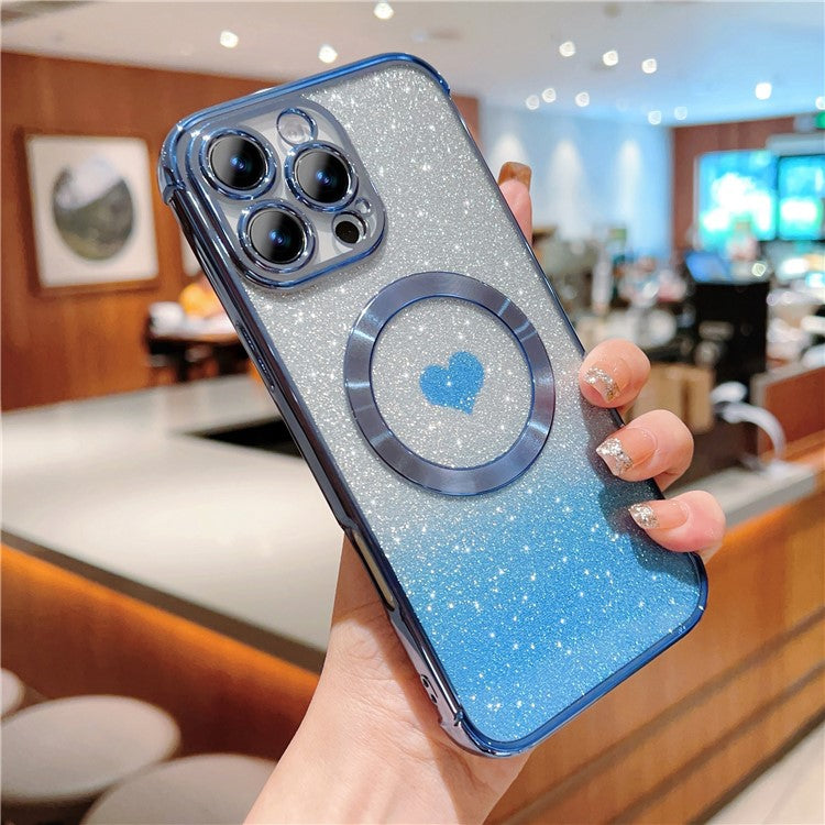 For iPhone 16 Pro Case Gradient Sparkle TPU Phone Cover Compatible with MagSafe - Blue