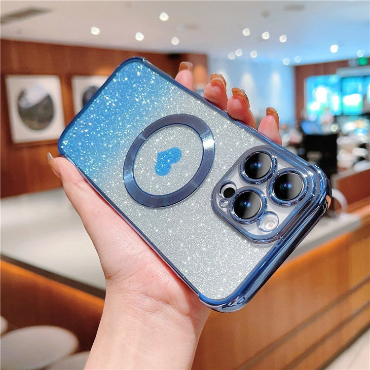 For iPhone 16 Pro Case Gradient Sparkle TPU Phone Cover Compatible with MagSafe - Blue