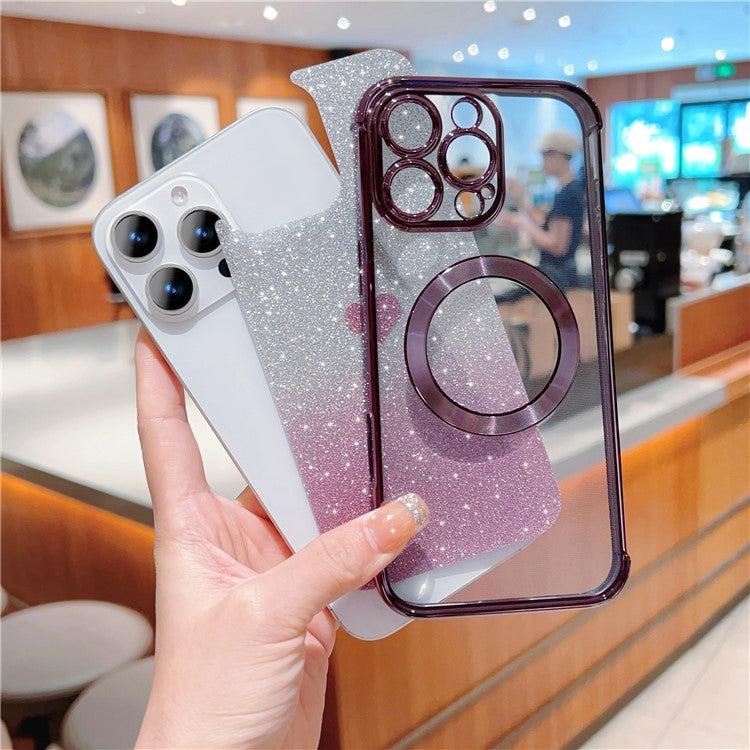 For iPhone 16 Pro Case Gradient Sparkle TPU Phone Cover Compatible with MagSafe - Blue