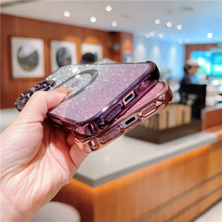 For iPhone 16 Pro Case Gradient Sparkle TPU Phone Cover Compatible with MagSafe - Blue