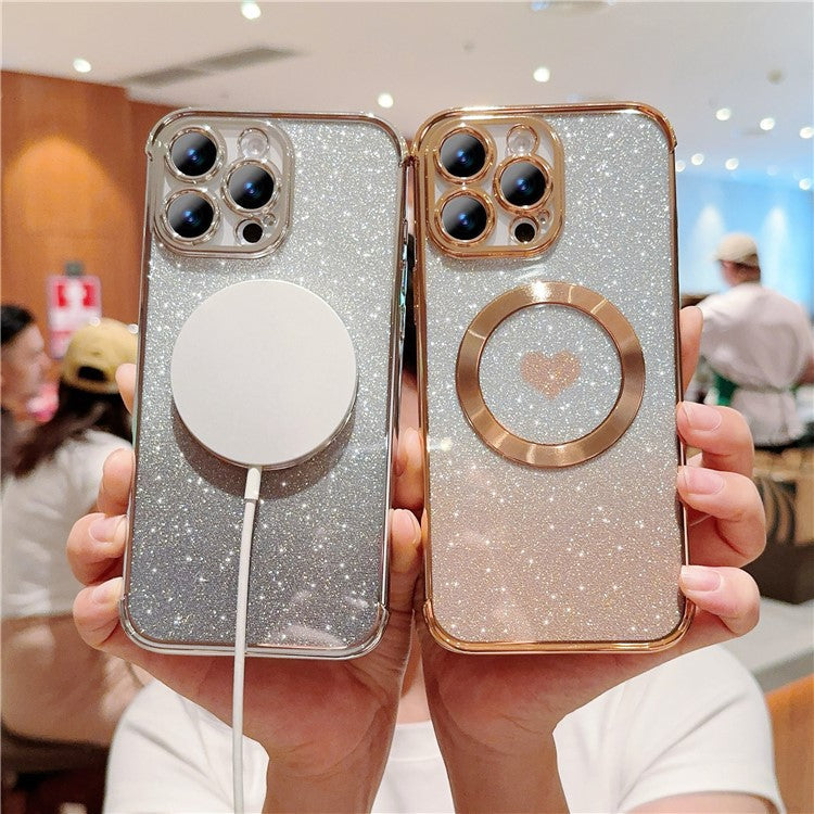 For iPhone 16 Pro Case Gradient Sparkle TPU Phone Cover Compatible with MagSafe - Blue