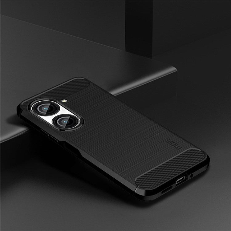 MOFI JK TPU Series-1 for Asus Zenfone 9 5G Brushed Surface Carbon Fiber Phone Cover Drop-proof Protective TPU Case - Black
