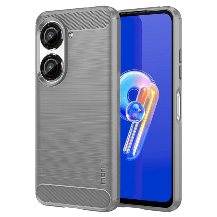 MOFI JK TPU Series-1 for Asus Zenfone 9 5G Brushed Surface Carbon Fiber Phone Cover Drop-proof Protective TPU Case - Grey