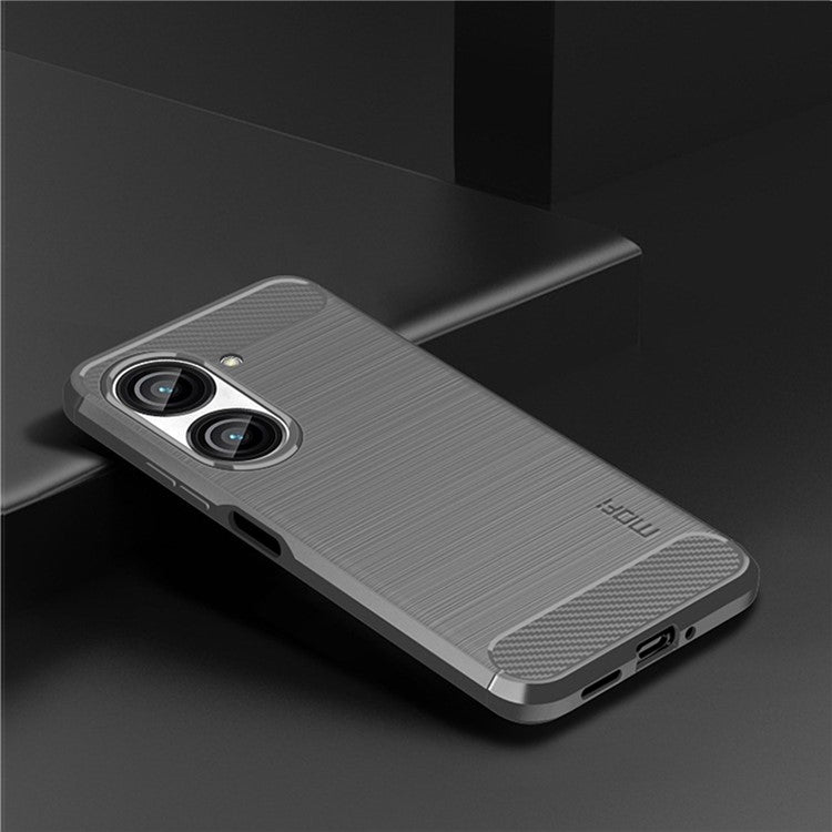 MOFI JK TPU Series-1 for Asus Zenfone 9 5G Brushed Surface Carbon Fiber Phone Cover Drop-proof Protective TPU Case - Grey