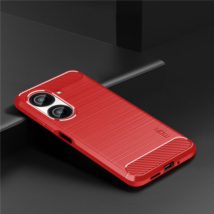MOFI JK TPU Series-1 for Asus Zenfone 9 5G Brushed Surface Carbon Fiber Phone Cover Drop-proof Protective TPU Case - Red