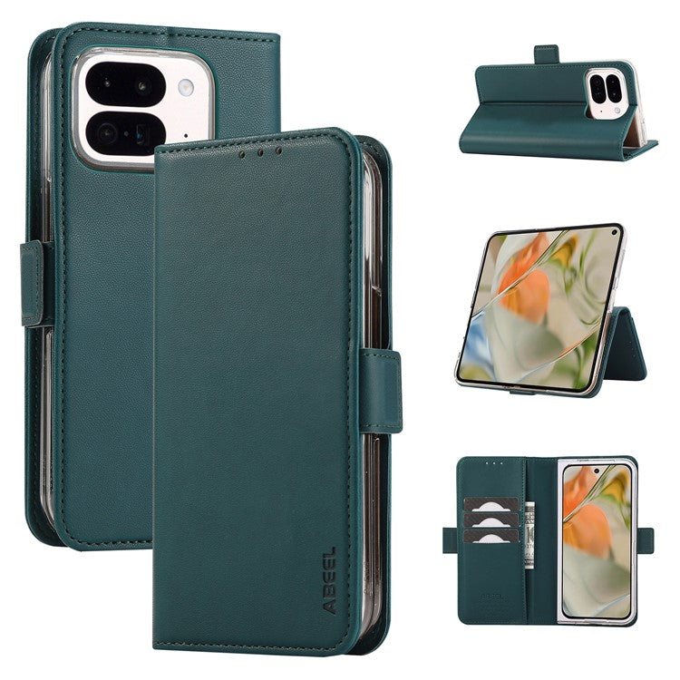 ABEEL Style A02 For Google Pixel 9 Pro Fold 5G Stand Case PC+PU Leather RFID Blocking Wallet Phone Cover - Green
