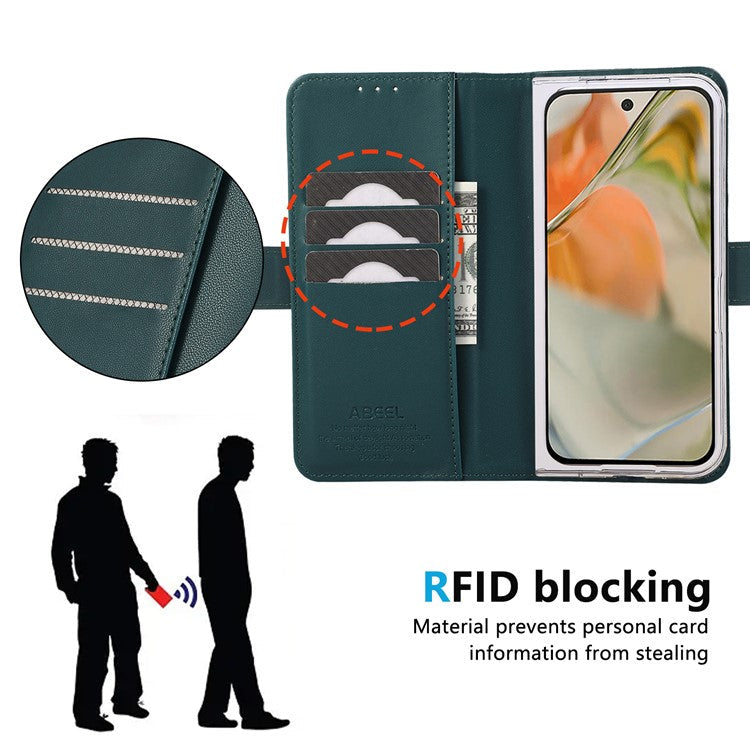 ABEEL Style A02 For Google Pixel 9 Pro Fold 5G Stand Case PC+PU Leather RFID Blocking Wallet Phone Cover - Green