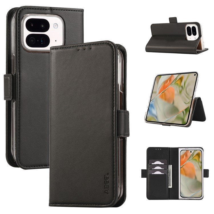 ABEEL Style A02 For Google Pixel 9 Pro Fold 5G Stand Case PC+PU Leather RFID Blocking Wallet Phone Cover - Black