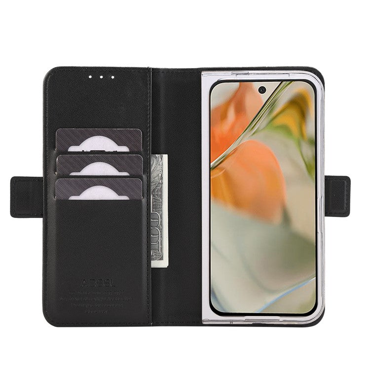 ABEEL Style A02 For Google Pixel 9 Pro Fold 5G Stand Case PC+PU Leather RFID Blocking Wallet Phone Cover - Black