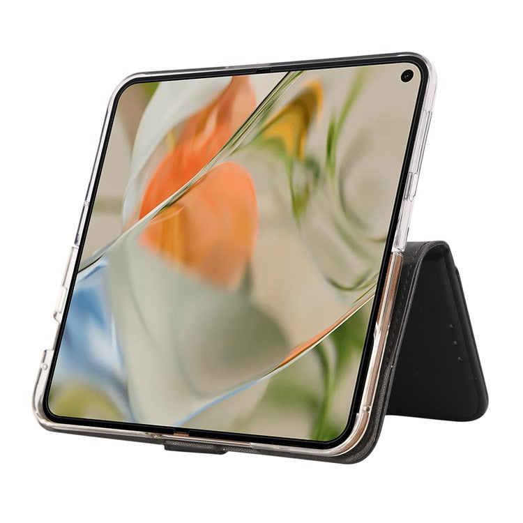 ABEEL Style A02 For Google Pixel 9 Pro Fold 5G Stand Case PC+PU Leather RFID Blocking Wallet Phone Cover - Black