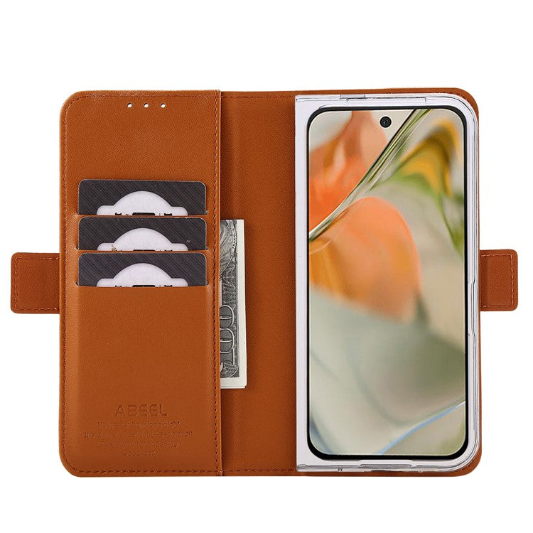 ABEEL Style A02 For Google Pixel 9 Pro Fold 5G Stand Case PC+PU Leather RFID Blocking Wallet Phone Cover - Khaki