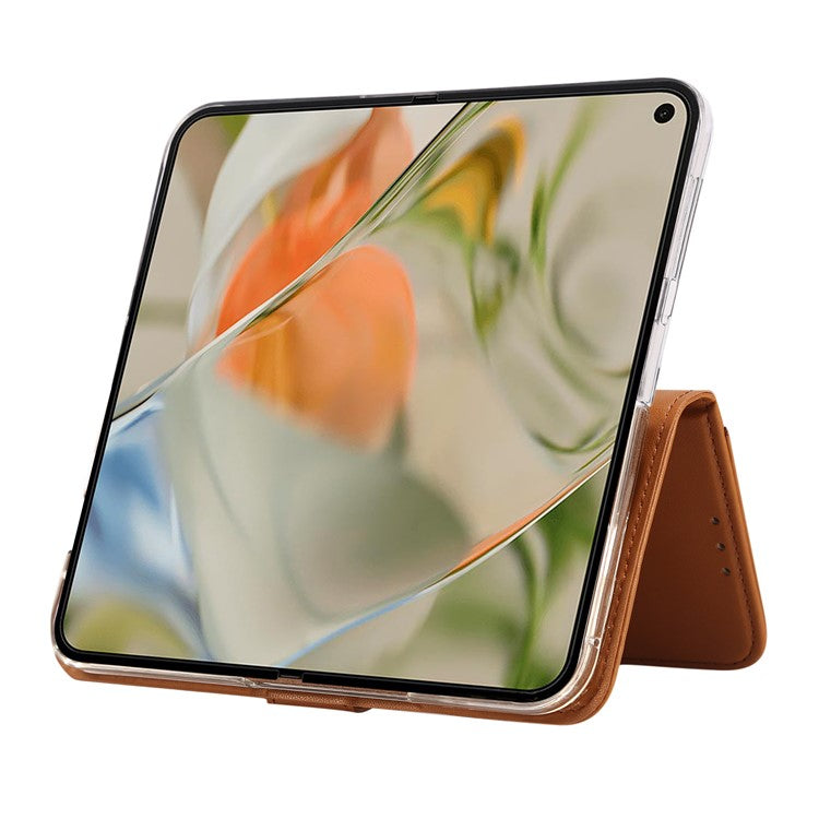 ABEEL Style A02 For Google Pixel 9 Pro Fold 5G Stand Case PC+PU Leather RFID Blocking Wallet Phone Cover - Khaki