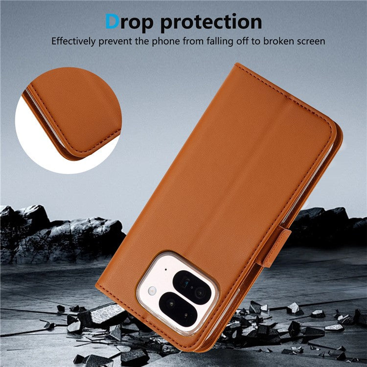 ABEEL Style A02 For Google Pixel 9 Pro Fold 5G Stand Case PC+PU Leather RFID Blocking Wallet Phone Cover - Khaki