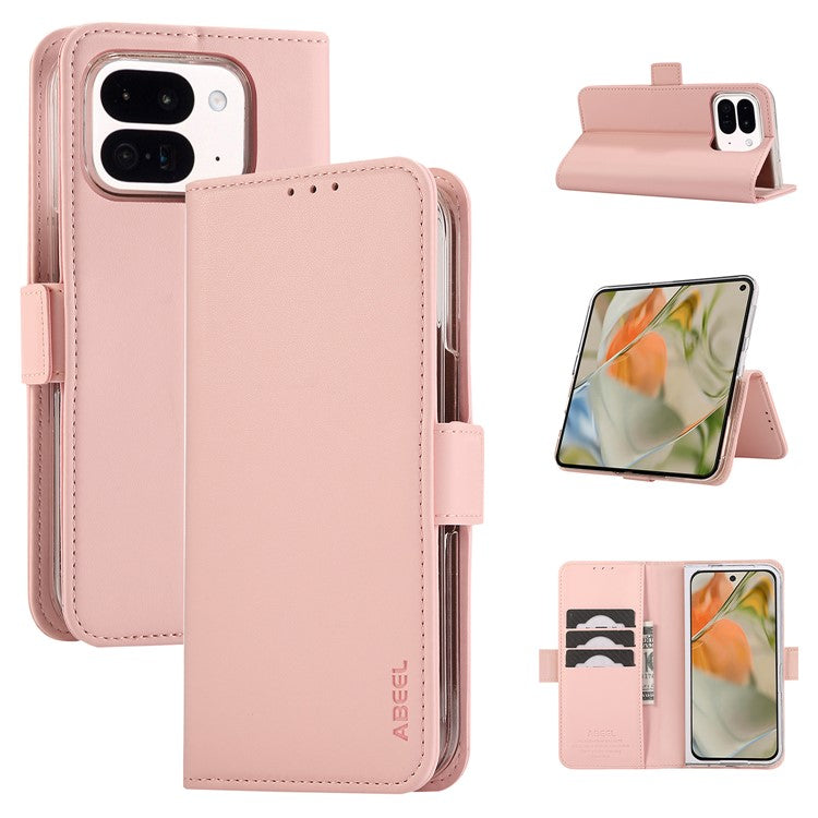 ABEEL Style A02 For Google Pixel 9 Pro Fold 5G Stand Case PC+PU Leather RFID Blocking Wallet Phone Cover - Pink