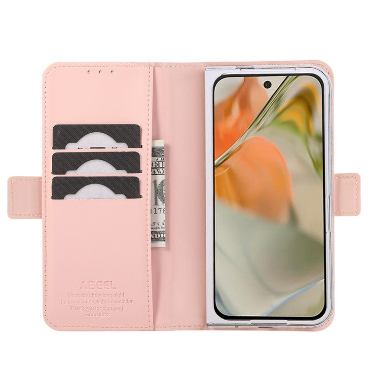 ABEEL Style A02 For Google Pixel 9 Pro Fold 5G Stand Case PC+PU Leather RFID Blocking Wallet Phone Cover - Pink