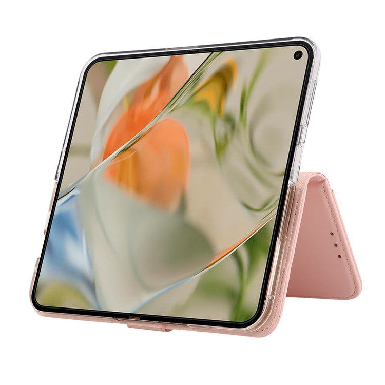 ABEEL Style A02 For Google Pixel 9 Pro Fold 5G Stand Case PC+PU Leather RFID Blocking Wallet Phone Cover - Pink