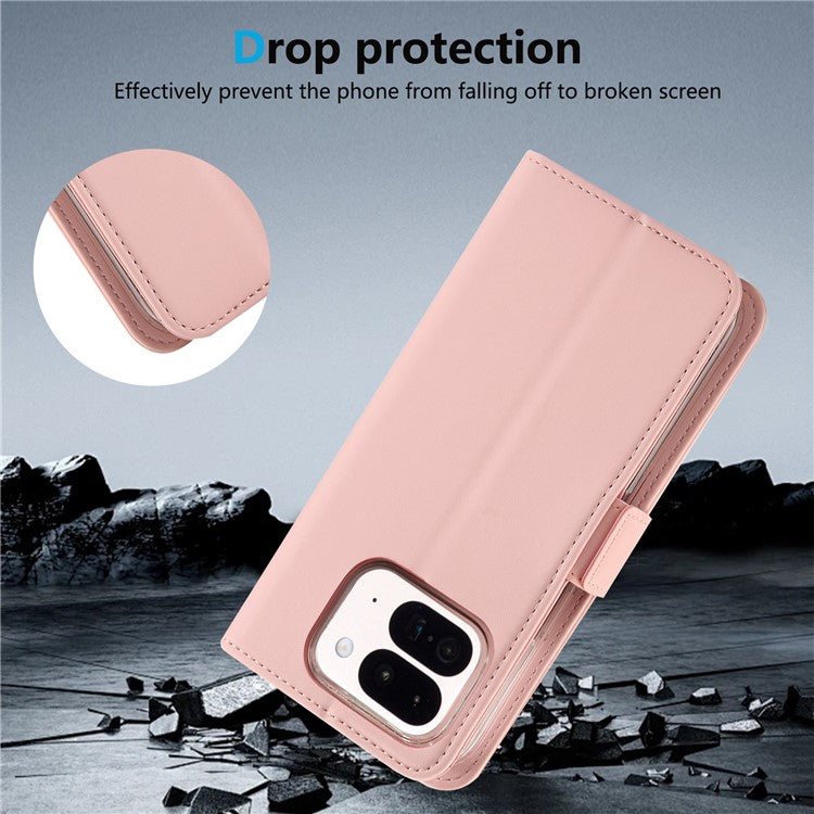 ABEEL Style A02 For Google Pixel 9 Pro Fold 5G Stand Case PC+PU Leather RFID Blocking Wallet Phone Cover - Pink