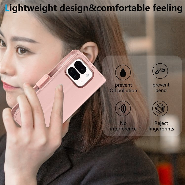 ABEEL Style A02 For Google Pixel 9 Pro Fold 5G Stand Case PC+PU Leather RFID Blocking Wallet Phone Cover - Pink