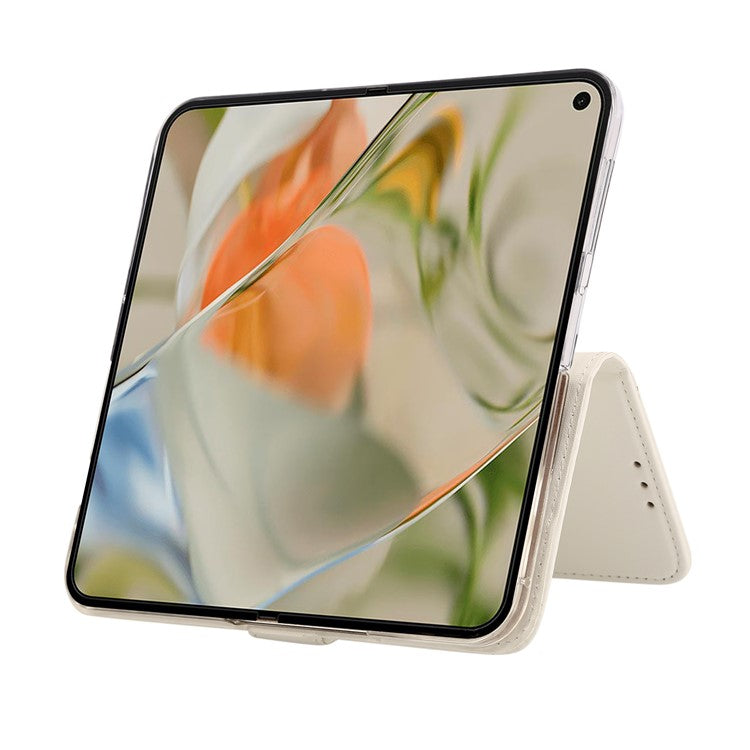 ABEEL Style A02 For Google Pixel 9 Pro Fold 5G Stand Case PC+PU Leather RFID Blocking Wallet Phone Cover - White