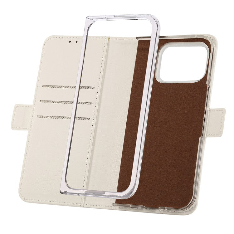 ABEEL Style A02 For Google Pixel 9 Pro Fold 5G Stand Case PC+PU Leather RFID Blocking Wallet Phone Cover - White
