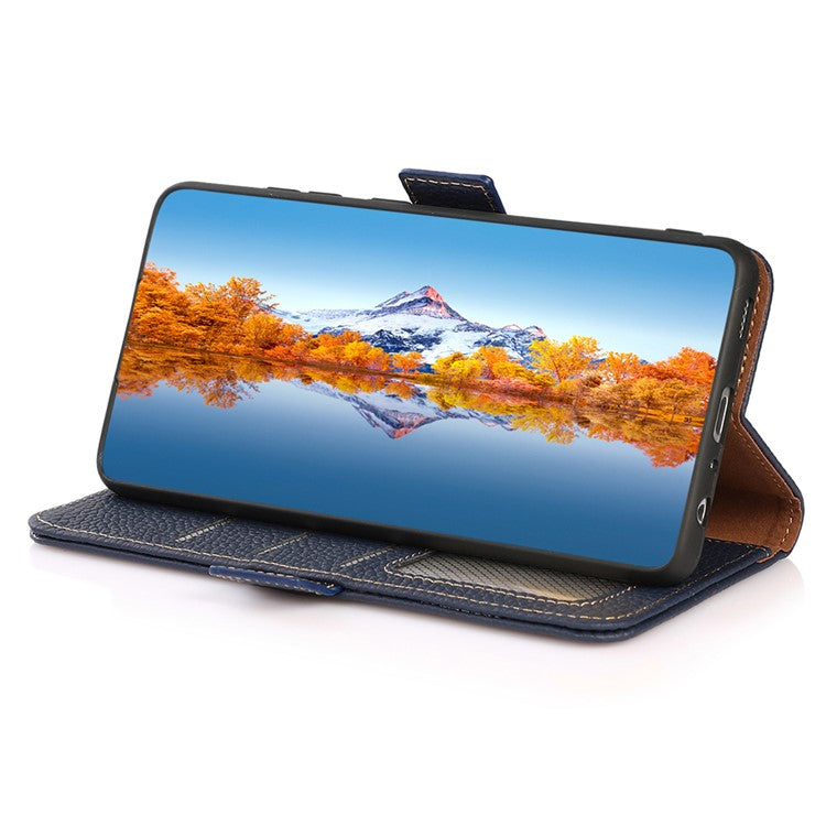 KHAZNEH For Samsung Galaxy S25 Ultra Phone Case Genuine Cow Leather Cover RFID Blocking - Blue