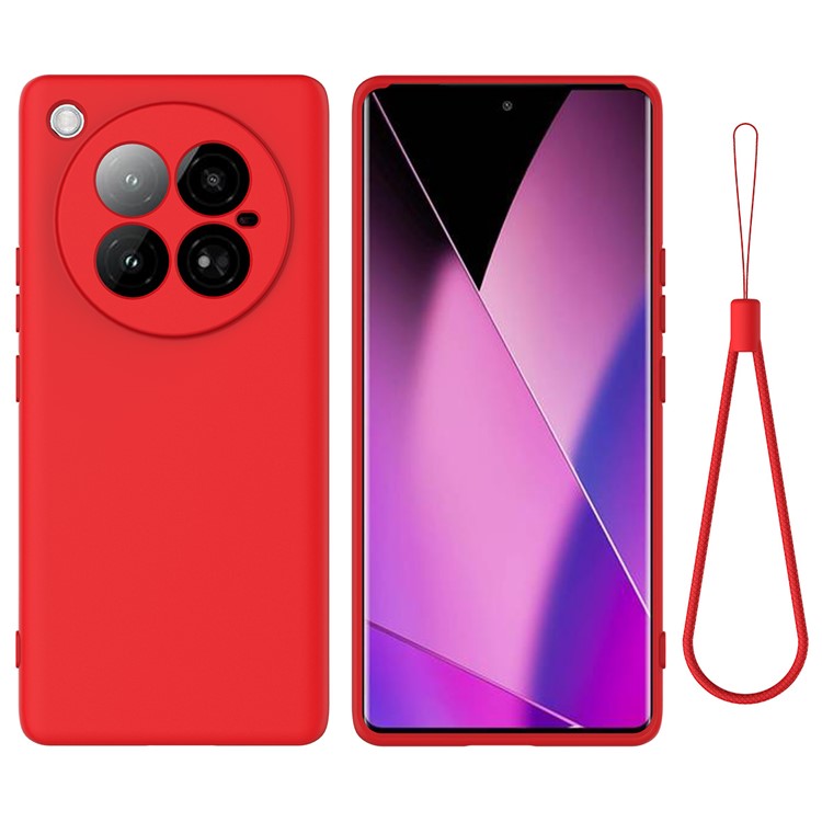For Infinix Zero 40 4G Case Liquid Silicone Anti-Scratch Phone Cover with Hand Strap - Red