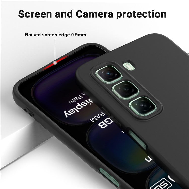 For Infinix Hot 50 4G Case Liquid Silicone Anti-Scratch Phone Cover with Hand Strap - Black