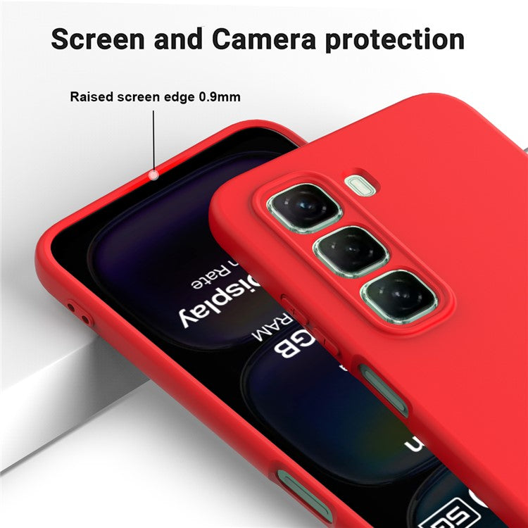For Infinix Hot 50 4G Case Liquid Silicone Anti-Scratch Phone Cover with Hand Strap - Red