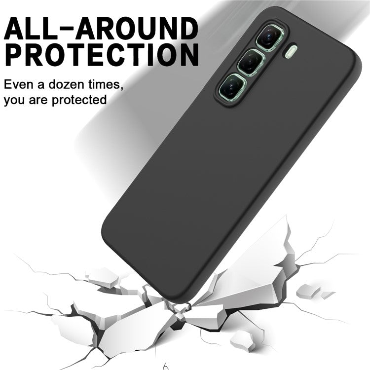 For Infinix Hot 50 5G Case Liquid Silicone Anti-Scratch Phone Cover with Hand Strap - Black