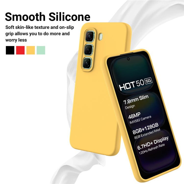 For Infinix Hot 50 5G Case Liquid Silicone Anti-Scratch Phone Cover with Hand Strap - Yellow