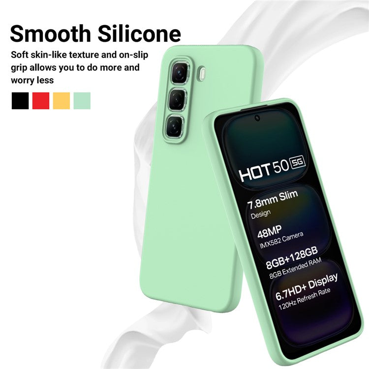 For Infinix Hot 50 5G Case Liquid Silicone Anti-Scratch Phone Cover with Hand Strap - Green