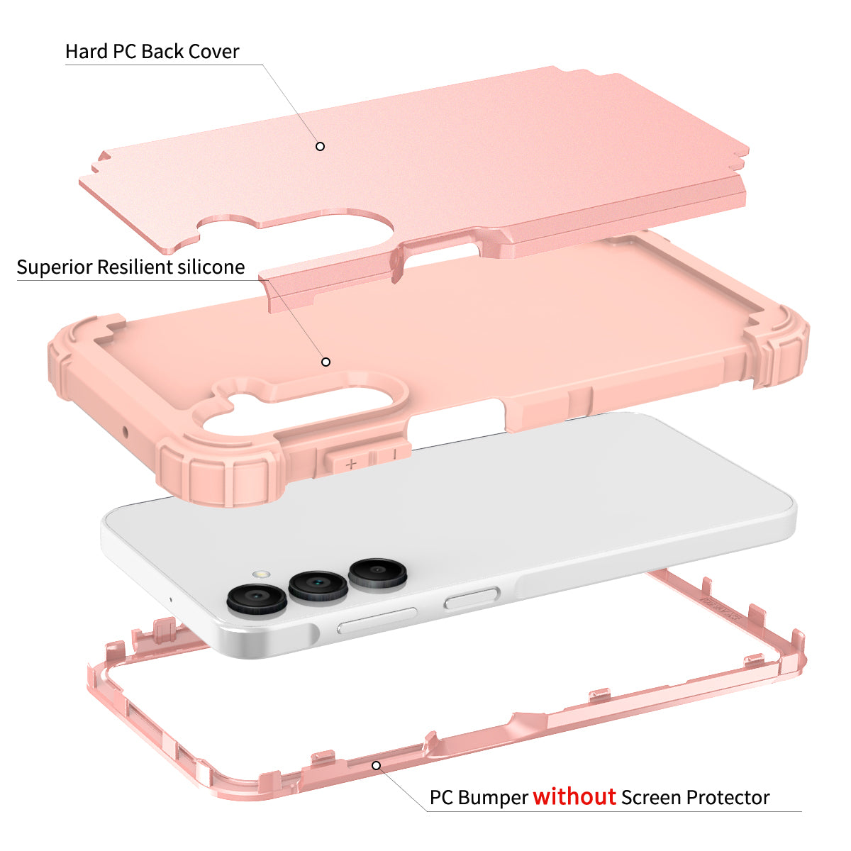 L-Style For Samsung Galaxy A16 5G / A16 4G Case Shockproof PC + TPU Phone Back Cover - Pink