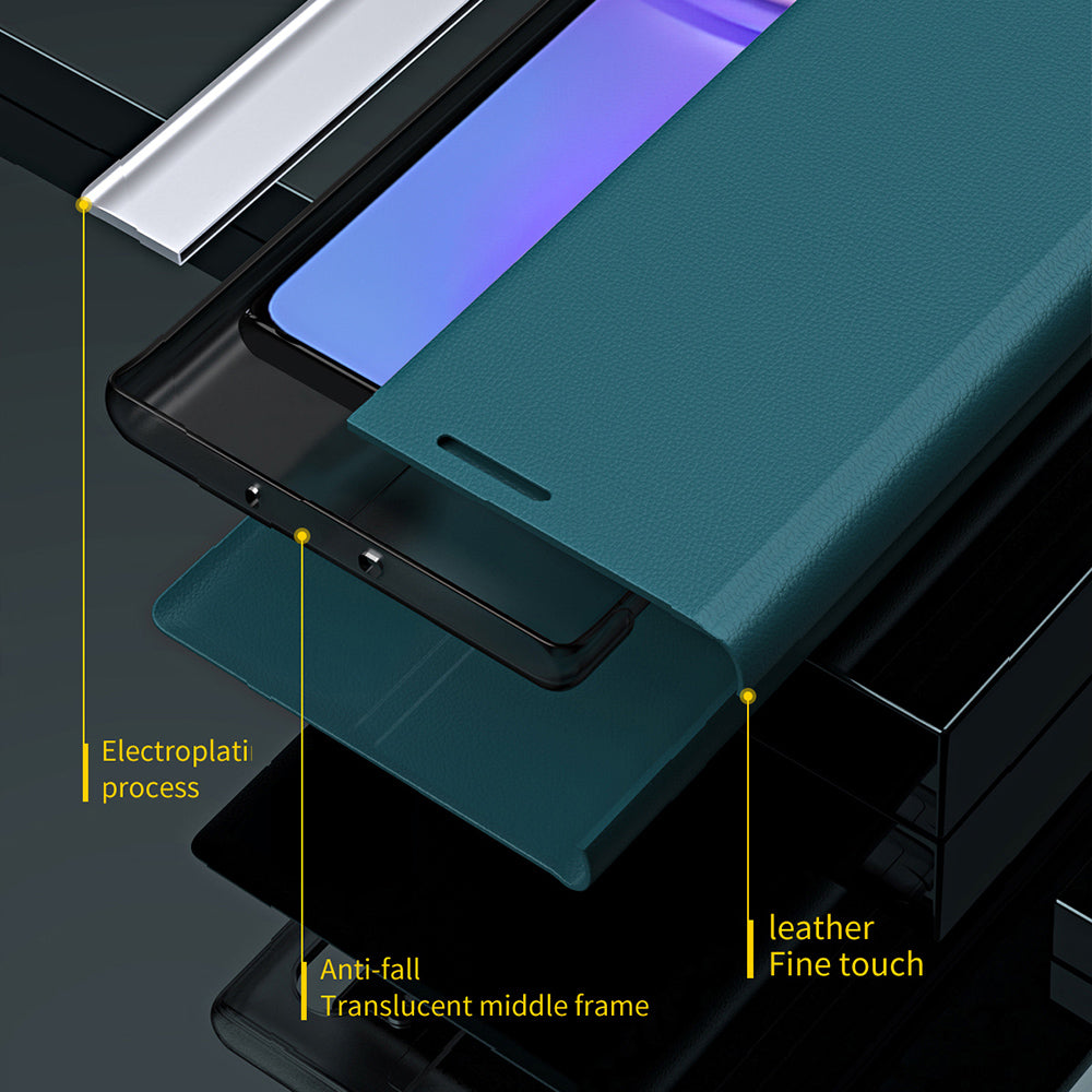 For Samsung Galaxy A06 Case Anti-Drop Leather Phone Cover with Stand - Green