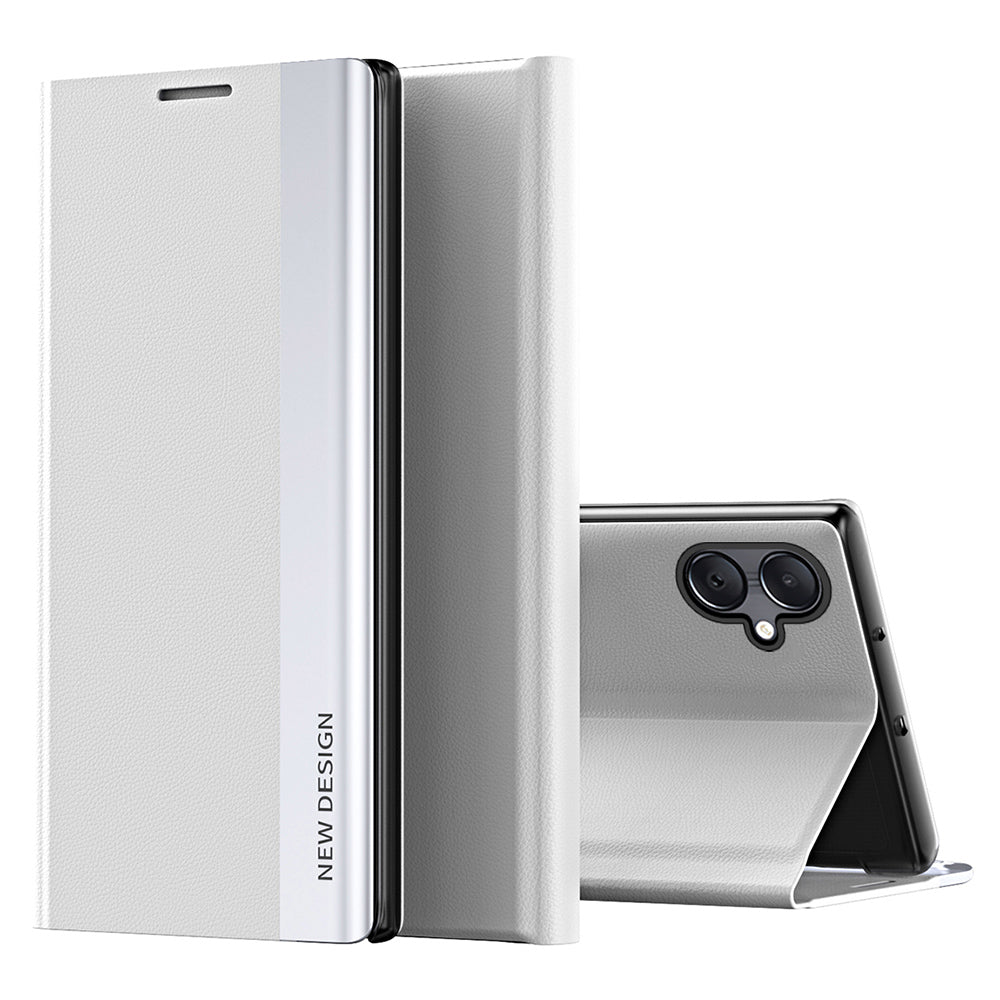 For Samsung Galaxy A06 Case Anti-Drop Leather Phone Cover with Stand - White