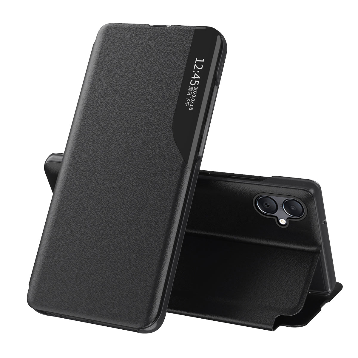 For Samsung Galaxy A06 Case View Window Full Protection Leather Phone Cover - Black