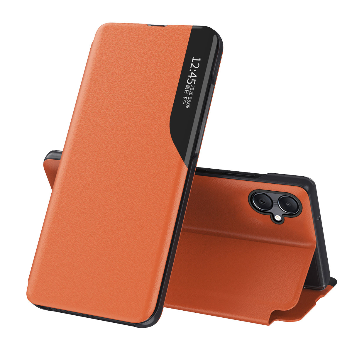 For Samsung Galaxy A06 Case View Window Full Protection Leather Phone Cover - Orange