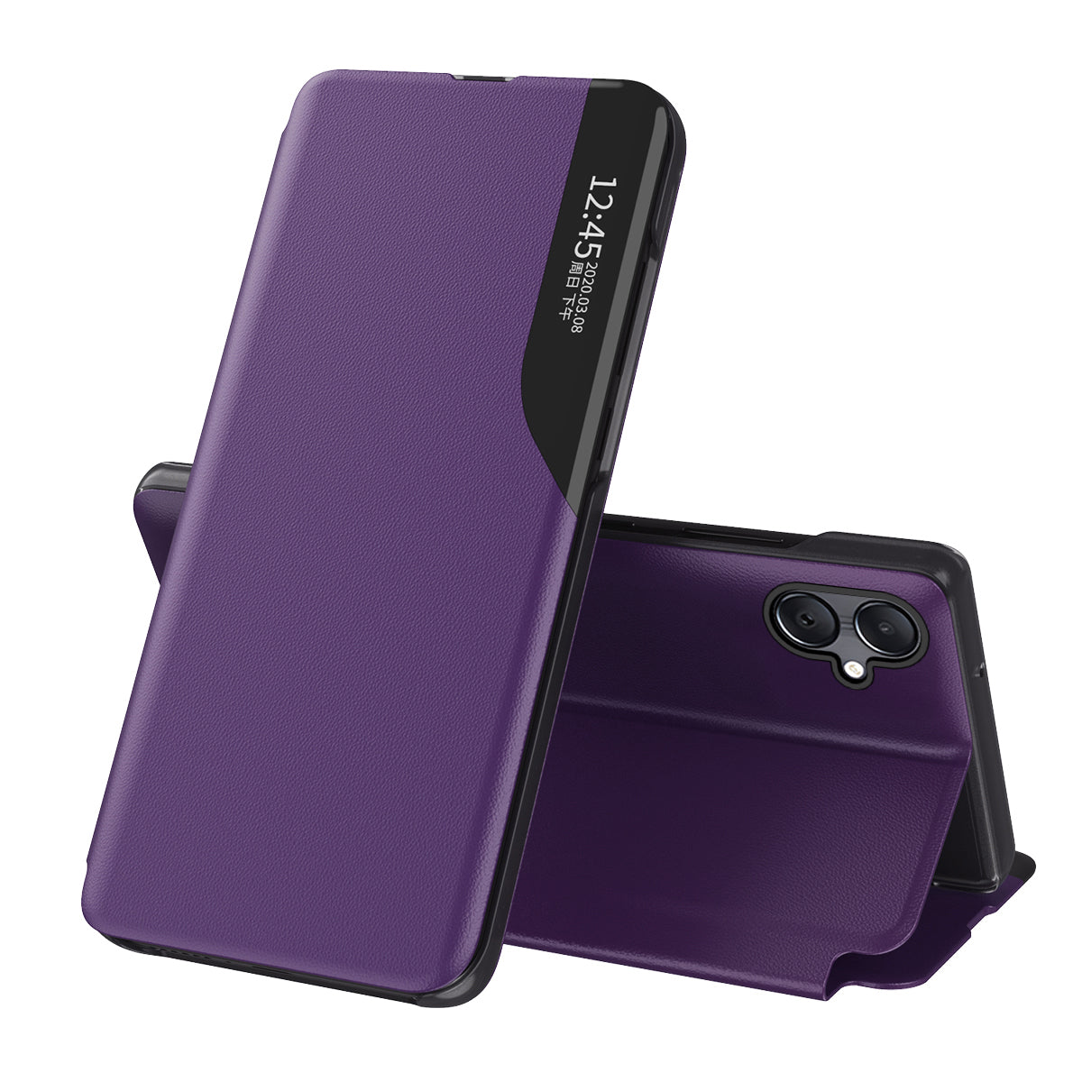 For Samsung Galaxy A06 Case View Window Full Protection Leather Phone Cover - Purple