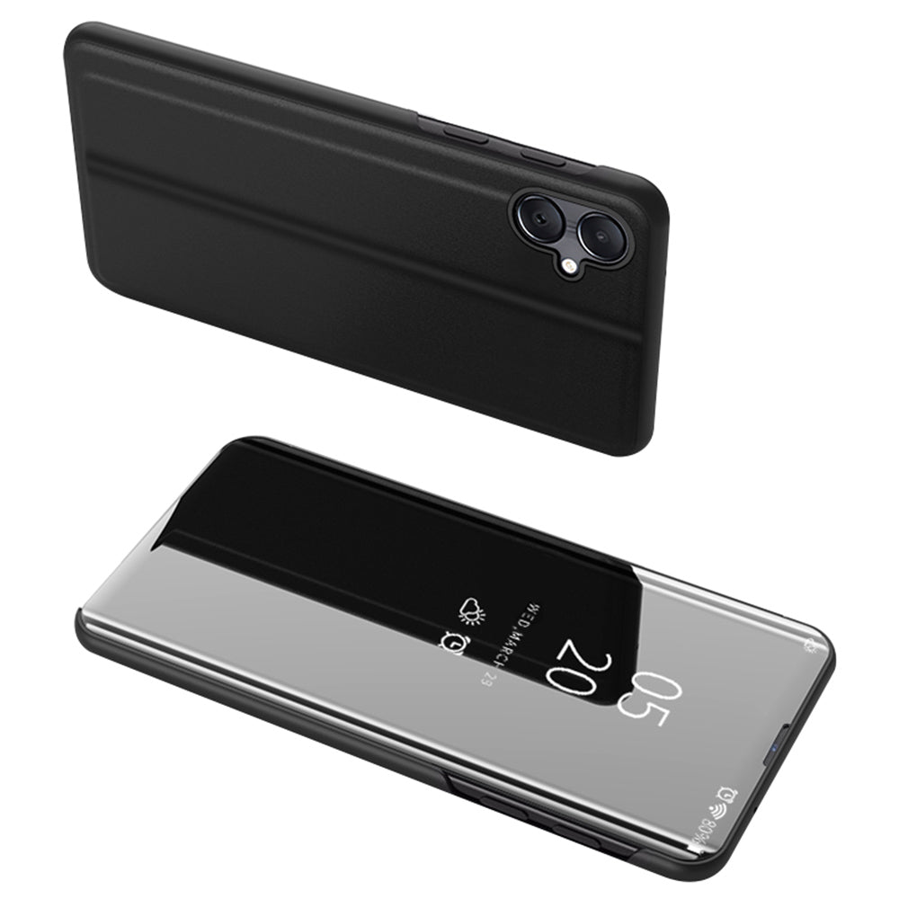 For Samsung Galaxy A06 Case View Window Stand Leather Flip Phone Cover - Black