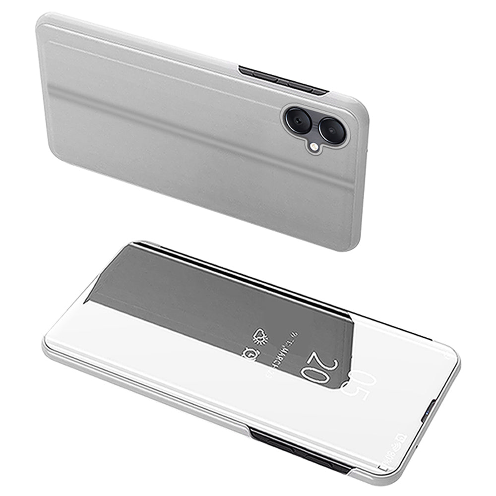 For Samsung Galaxy A06 Case View Window Stand Leather Flip Phone Cover - Silver