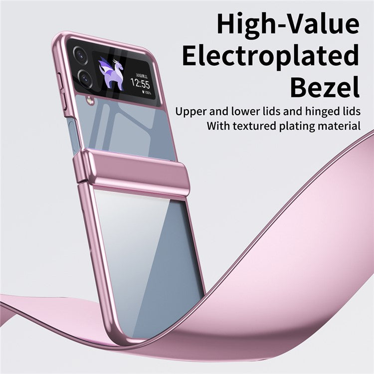 For Samsung Galaxy Z Flip4 5G Case Electroplating Transparent PC Phone Cover with Hinge - Pink