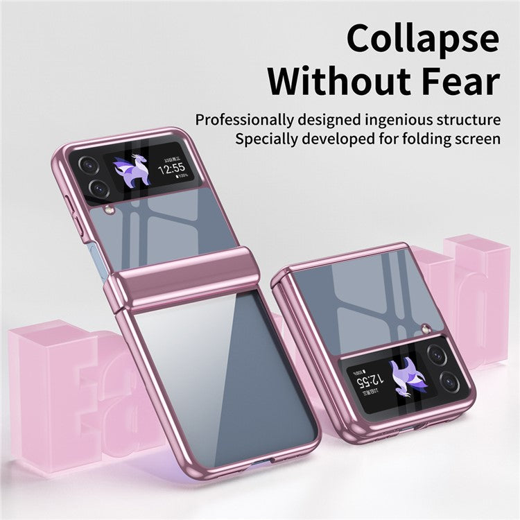 For Samsung Galaxy Z Flip4 5G Case Electroplating Transparent PC Phone Cover with Hinge - Pink