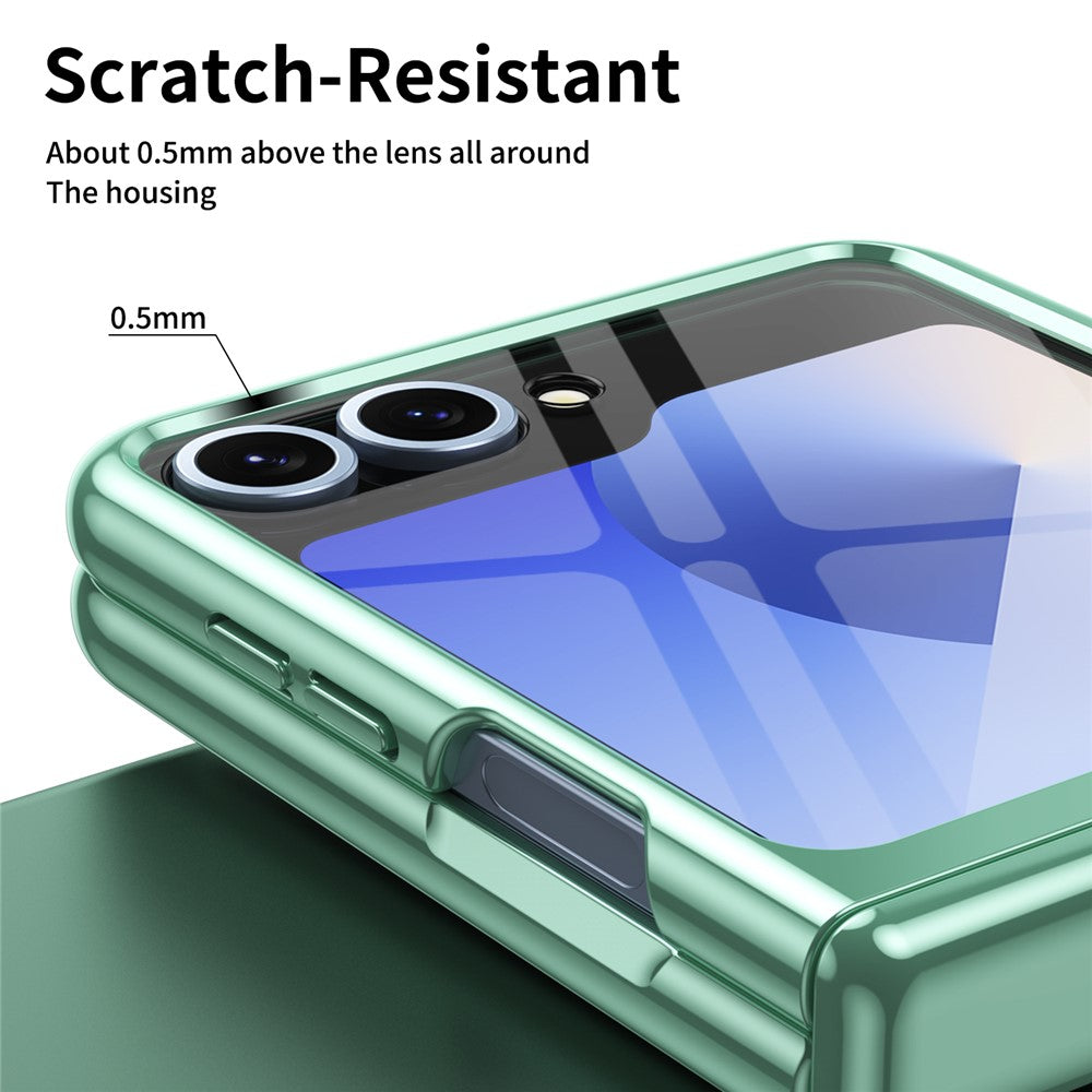 For Samsung Galaxy Z Flip7 FE 5G / Z Flip6 5G Case with Rear Screen Film Hinge Protection Electroplating Clear PC Phone Cover - Green