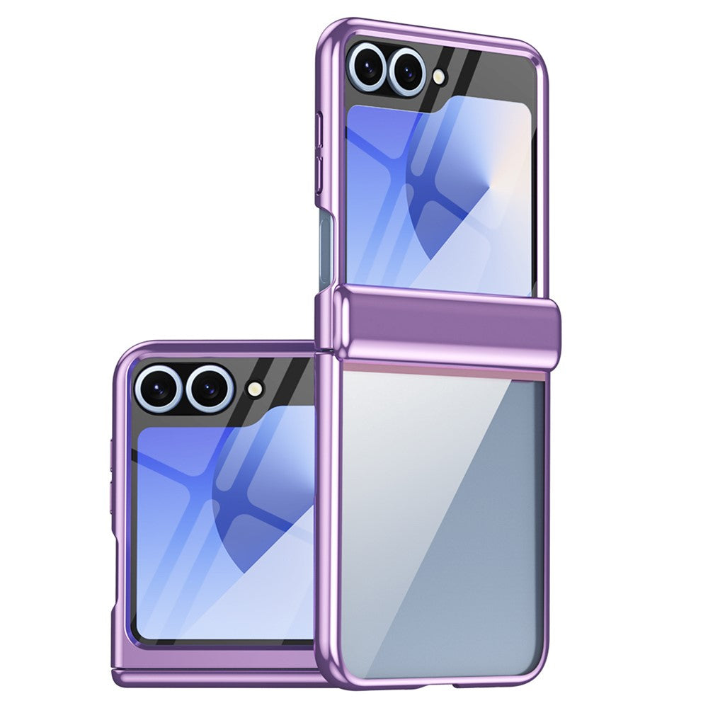 For Samsung Galaxy Z Flip7 FE 5G / Z Flip6 5G Case with Rear Screen Film Hinge Protection Electroplating Clear PC Phone Cover - Purple