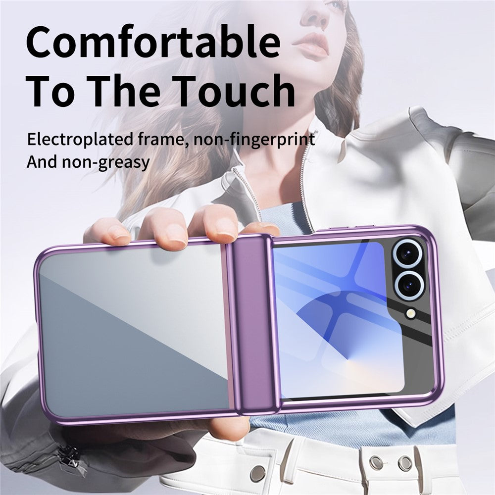 For Samsung Galaxy Z Flip7 FE 5G / Z Flip6 5G Case with Rear Screen Film Hinge Protection Electroplating Clear PC Phone Cover - Purple